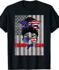 USA Flag Messy Bun Trump Girl 2024 Gift Shirt