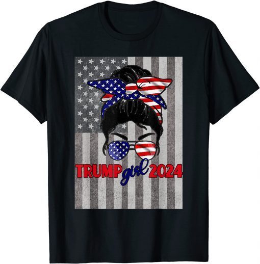 USA Flag Messy Bun Trump Girl 2024 Gift Shirt