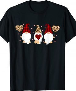 Valentine Gnomes Holding Heart Leopard Plaid Valentines Day Gift Shirt