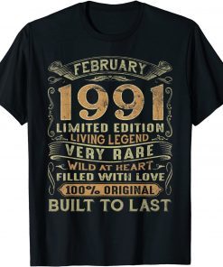 Vintage 1991 Years Old February 1991 31st Birthday Classic Shirt