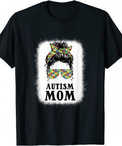 Autism Mom Curly Messy Bun Autism Awareness Mom Black Women Gift Shirt