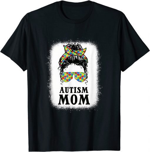 Autism Mom Curly Messy Bun Autism Awareness Mom Black Women Gift Shirt