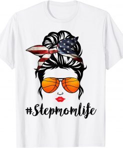 Basketball Stepmom Life Messy Bun American Flag Bandana Classic T-Shirt