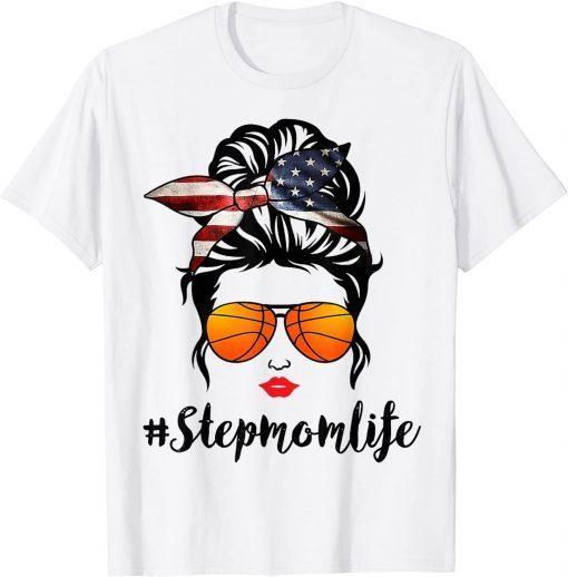 Basketball Stepmom Life Messy Bun American Flag Bandana Classic T-Shirt