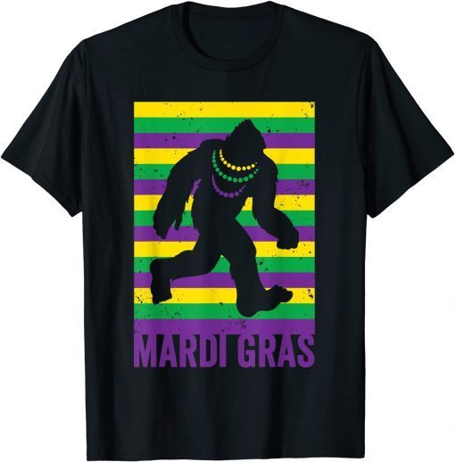 Bigfoot Sasquatch Mardi Gras Beads Fat Tuesday Festival Gift Shirt