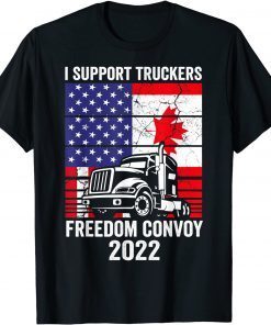 Freedom Convoy 2022, I Support Truckers, USA And Canada Flag Gift Shirt