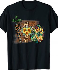 Happy Easter Graphic Leopard Carrot Egg Cross T-Shirt