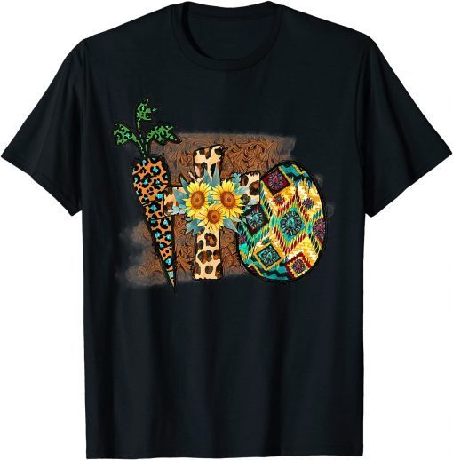 Happy Easter Graphic Leopard Carrot Egg Cross T-Shirt