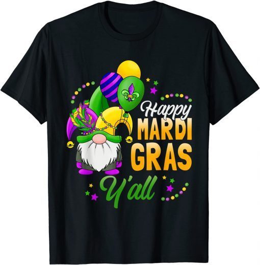 Happy Mardi Gras Yall Gnome Mardi Gras 2022 Beads Mask Unisex Shirt