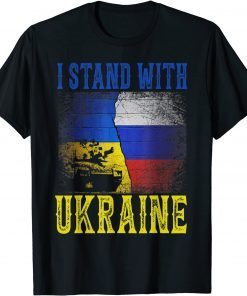 Support I Stand With Ukraine Russian Ukrainian Tank Flag Gift Shirt