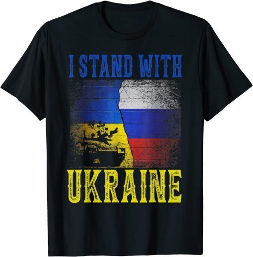 Support I Stand With Ukraine Russian Ukrainian Tank Flag Gift Shirt