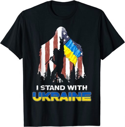 Support Ukraine I Stand With Ukraine American Flag Bigfoot Gift Shirt