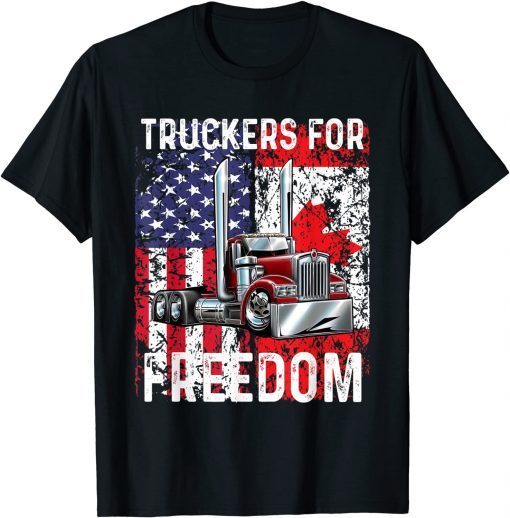 Trucker For Freedom Convoy 2022 American Canadian Flag Limited Shirt