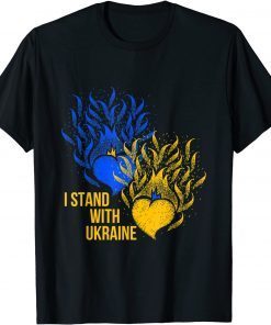 Ukraine Supporter Flag Color Blue Yellow Fire Hearts Classic Shirt