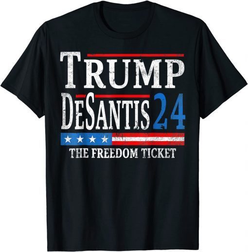 Vintage Trump Desantis 2024 The Freedom Ticket USA Flag Gift Shirt