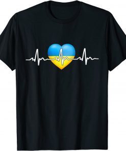 I Stand With Ukraine Heartbeat Ukrainian Flag with Heart Save Ukraine T-Shirt