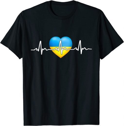 I Stand With Ukraine Heartbeat Ukrainian Flag with Heart Save Ukraine T-Shirt