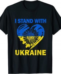 I Stand With Ukraine Support Ukraine Flag Sunflower Heart T-Shirt