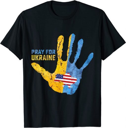 Pray For Ukraine Support American USA Ukrainian Map Graphic T-Shirt