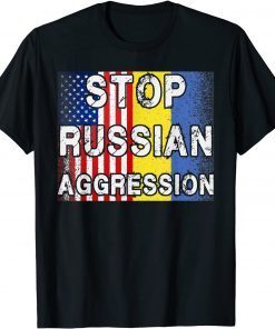 Stop Russian Aggression Ukraine Ukrainian American Flag Pray Ukraine T-Shirt