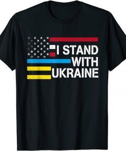 Support I Stand With Ukraine American Flag Ukrainian Flag Save Ukraine T-Shirt