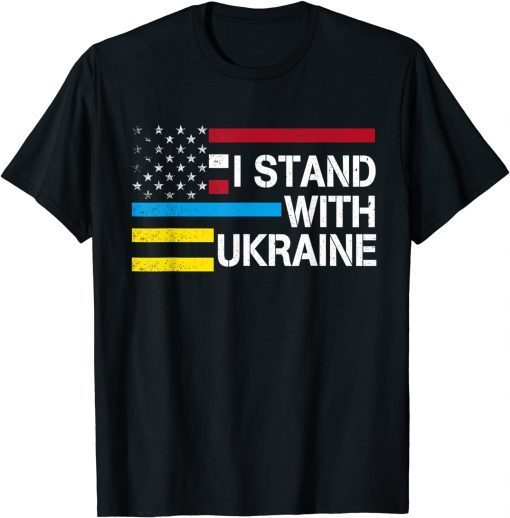 Support I Stand With Ukraine American Flag Ukrainian Flag Save Ukraine T-Shirt