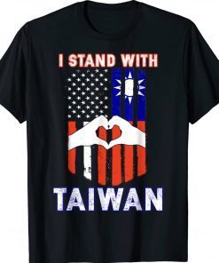 Funny I Stand With Taiwan Support Taiwanese & American Flag Tee Shirt