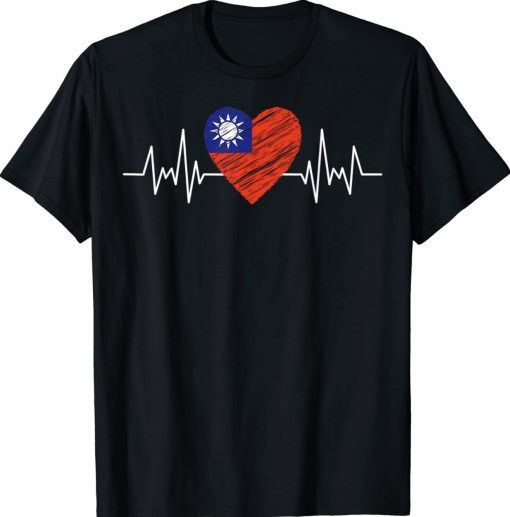 Taiwan Flag With Heartbeat Pride Grunge Taiwanese Flag Tee Shirt