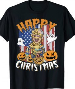 Happy Christmas Halloween American Flag Boo Joe Biden Tee Shirt