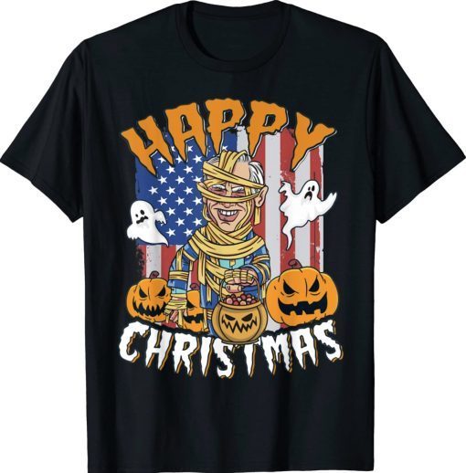 Happy Christmas Halloween American Flag Boo Joe Biden Tee Shirt