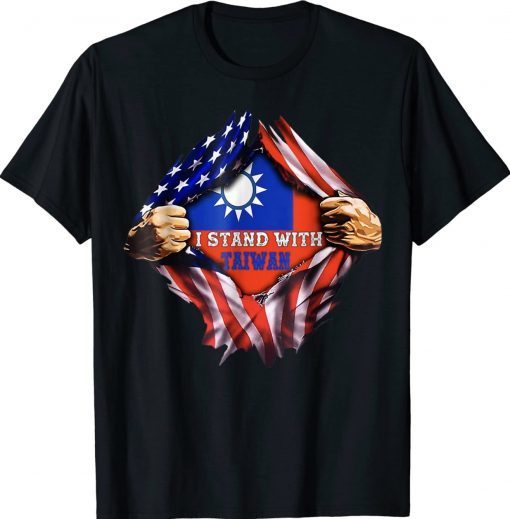 I Stand with Taiwan Flag American Flag support Taiwan Tee Shirt