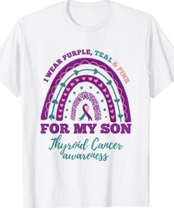 I Wear Purple Teal Pink For My Son Thyroid Cancer Awareness Tee Shirt