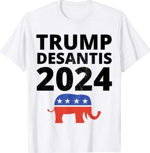 Vintage Trump Desantis 2024 The Freedom Ticket USA Elephant Tee Shirt