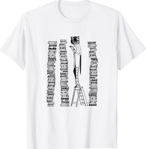 Lady Cat And Stack Of Books Reading Vintage TShirt