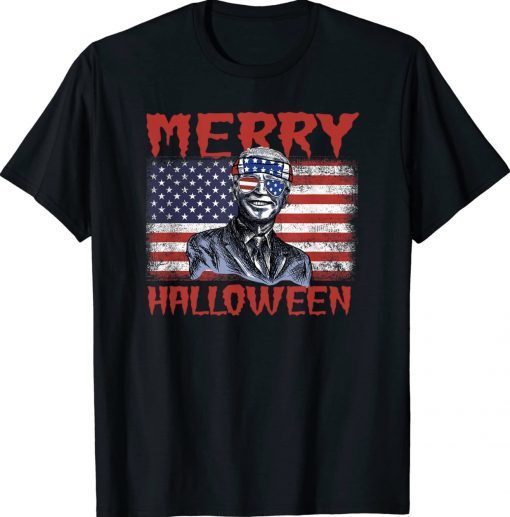 Merry Halloween Distressed Flag Biden Tee Shirt