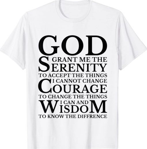 Serenity Prayer AA NA Sober Recovery Tee Shirt