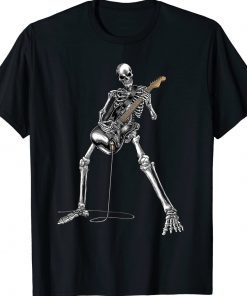 Happy Skeleton Guitar Guy Spooky Halloween Rock Band Concert Tee Shirt