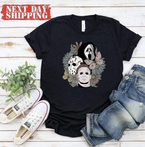 Halloween Horror Movie Floral Tee Shirt