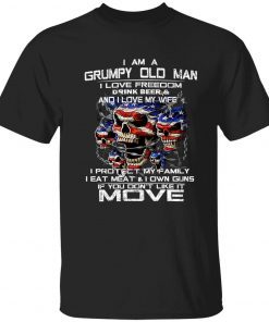 Skull i am a grumpy old man i love freedom drink beer tee shirt