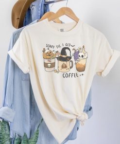 Scary Til I get My Coffee Halloween Spooky Season Tee Shirt