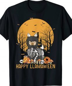 Happy Llamaween LLama Halloween Skeleton Vintage TShirt