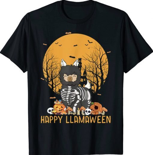 Happy Llamaween LLama Halloween Skeleton Vintage TShirt