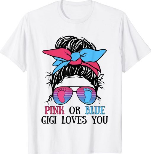 Pink or Blue Gigi Loves You Tee Gender Reveal Tee Shirt