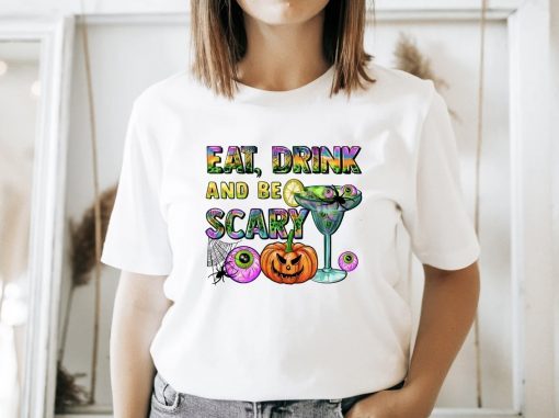 Eat Drink And Be Scary Halloween Fall Latte Tee Shirt