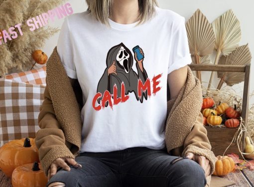 Scream Call Me Halloween Ghost Face Tee Shirt