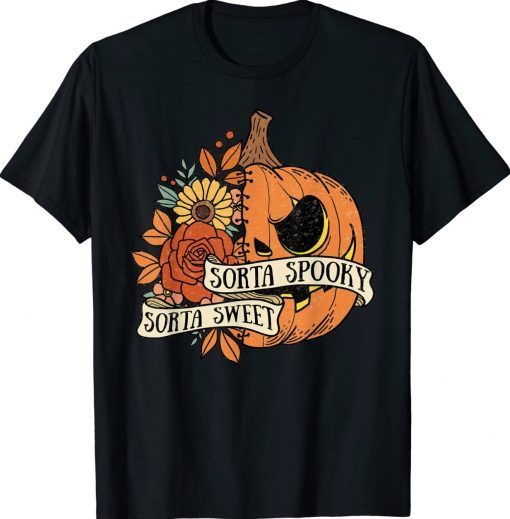 Sorta Sweet Sorta Spooky Flower Pumpkin Halloween Tee Shirt