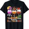 Happy Hallothanksmas Wine Glasses Witch Santa Hat Tee Shirt