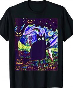 Scary Night Cat Starry Night Cat Halloween 2023 TShirt