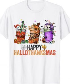 Happy hallothanksmas Halloween Thanksgiving Christmas Gifts T-Shirt