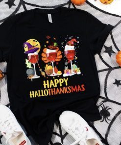 Happy HalloThanksMas Wine Funny T-Shirt